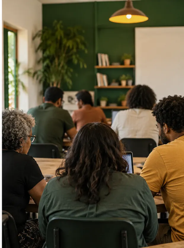 Encontro de adultos em formação sobre inteligência artificial